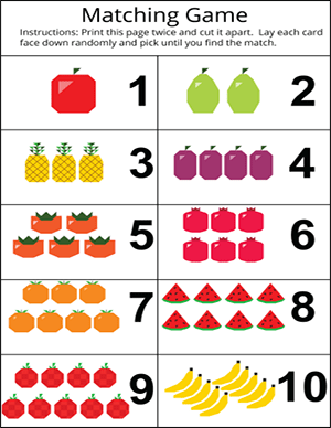 matching game for numbers 1 to 10 with fruits