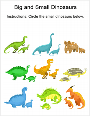 big and small dinosaur math worksheet