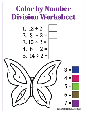 butterfly color by number division worksheet for grade 1
