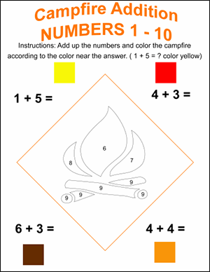 campfire color by number math worksheet
