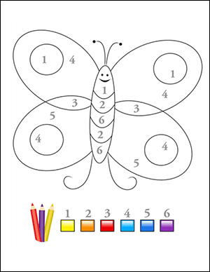 color by number worksheet numbers 1-6