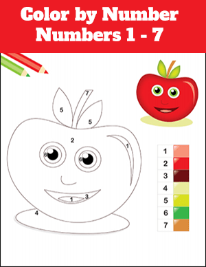 color by number worksheet numbers 1-7 apple