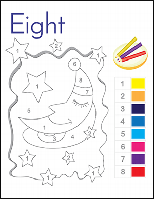 color by number 1-8 math worksheet for kindergarten students