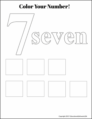 color the number 7 kindergarten math worksheet