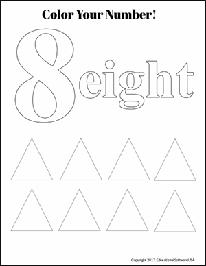 color the number 8 fun math worksheet