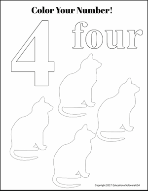 color the number 4 kindergarten math worksheet