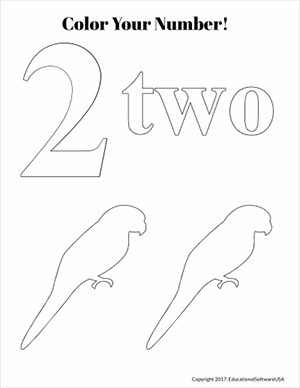 birds color the number two math worksheet