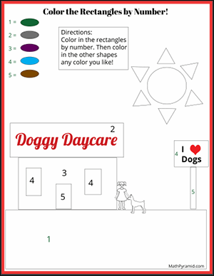 dog color rectangles by number math worksheet