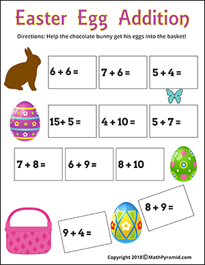 Eggs addition easter math worksheet