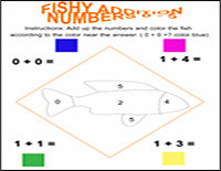fish addition worksheet and color by number