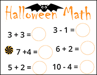Halloween math worksheet addition and subtraction