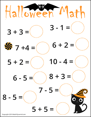 Halloween math worksheet addition and subtraction