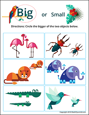 jungle animals big and small worksheet