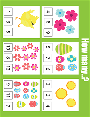 counting easter worksheet for a kindergartener