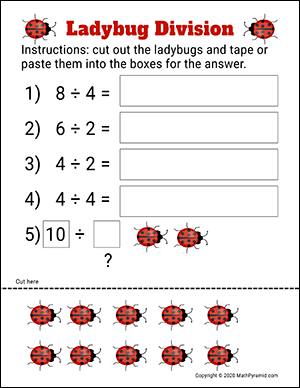 cut out ladybug division for grade 1 worksheet