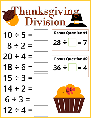 thanksgiving math worksheet with division