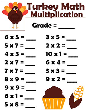 thanksgiving math worksheet with multiplication