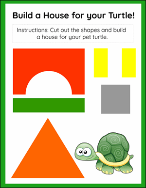 turtle house shapes worksheet for kindergarten