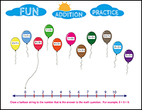 balloon addition practice kindergarten math problems