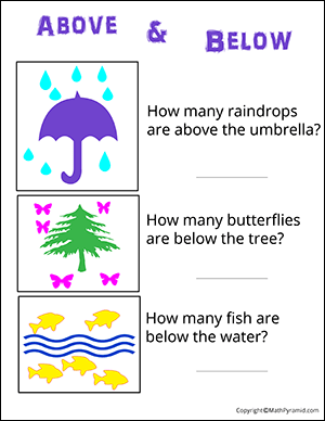 above and below counting kindergarten math worksheet