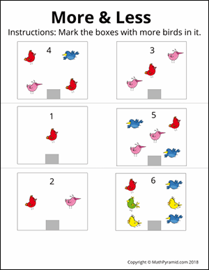 check which box has more birds worksheet