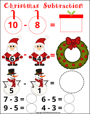 Christmas math worksheet with subtraction