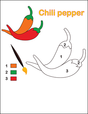 chili pepper color by numbers 1 – 3 math worksheet