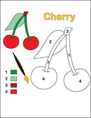 color by number worksheet for numbers 1-4