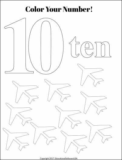 color the number 10 kindergarten math worksheet