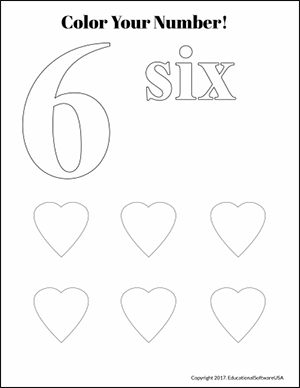 color the number 6 kindergarten math worksheet