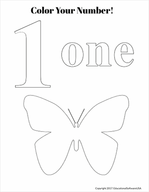 butterfly themed coloring worksheet for the number one