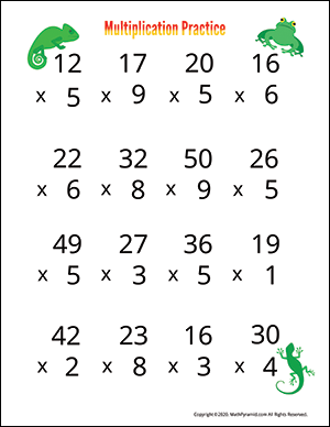 Frog 3rd Grade 2 Digit Multiplication Worksheet