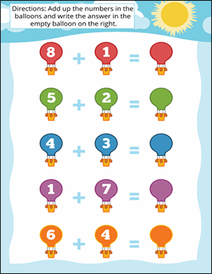 addition worksheet for kindergarten