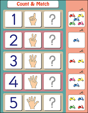 printable kindergarten counting worksheet with scooters