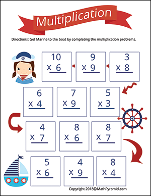 nautical multiplication worksheet for 3rd graders