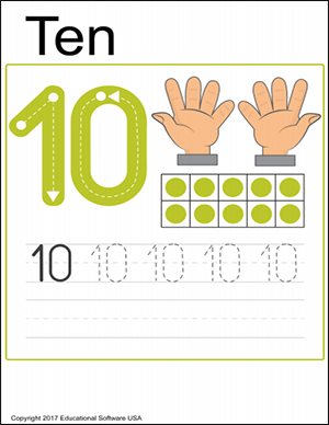 writing practice worksheet for the number 10
