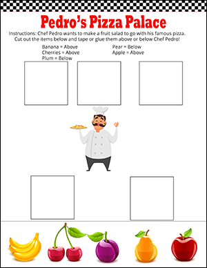 chef above and below kindergarten math worksheet