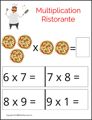 3rd grade multiplication worksheet with pizza