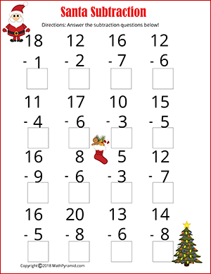 Subtraction Santa Christmas math worksheet