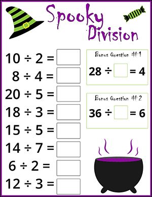 spooky division Halloween math worksheet