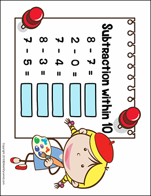 subtraction under 10 worksheet for kindergarten