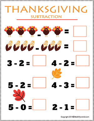 thanksgiving math worksheet with subtraction