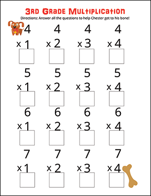 puppy third grade multiplication worksheet