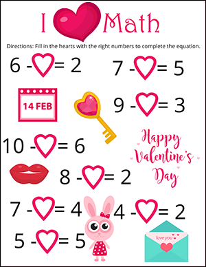 Valentine's day math worksheets free